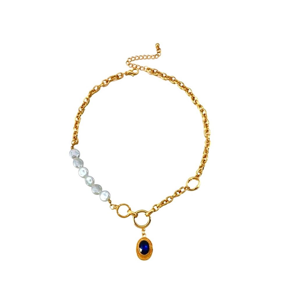 Blue Crystal Pendant Pearl Necklace
